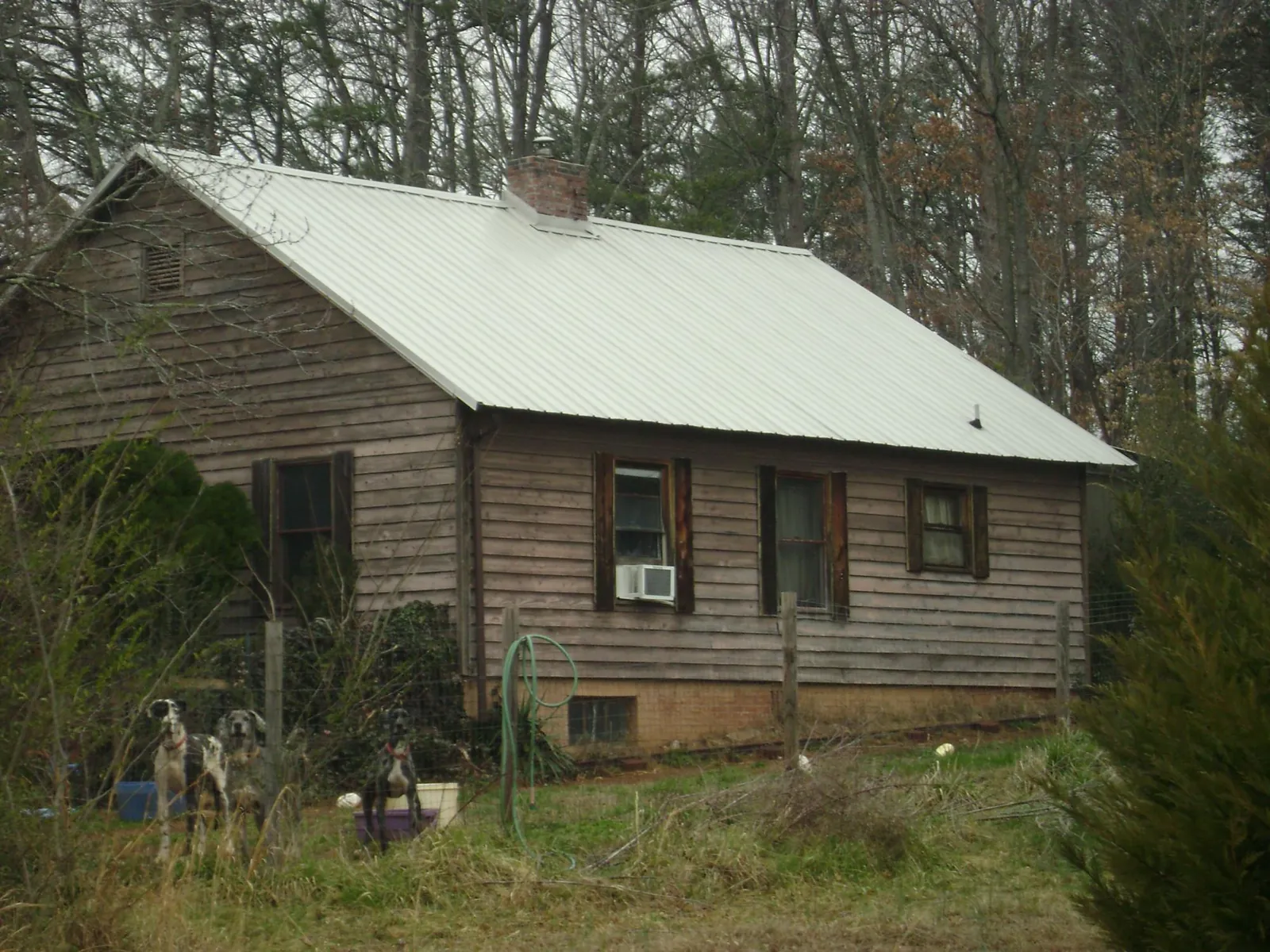 White metal roof on an old wood sided farmhouse, from a Asphalt Shingle Roof Repair job in Detroit